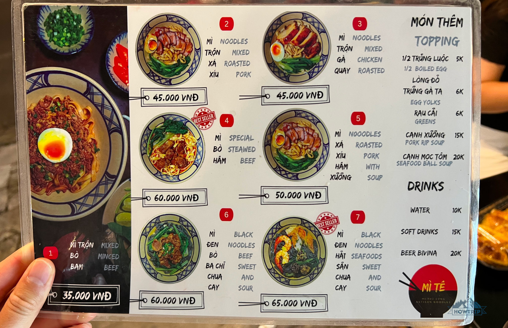 Цены на меню в кафе Вьетнама