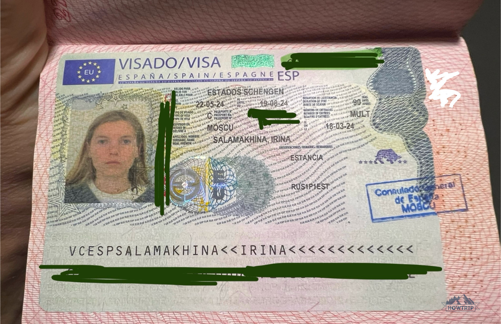 Пример испанской визы 2024